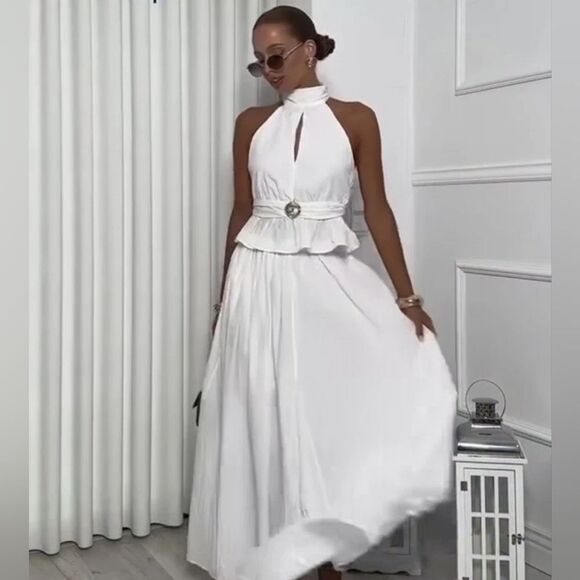 NWT ZARA ZARA NWT WOMAN SS25 PLEATED HALTER TOP OYSTER-WHITE | 0387/077 - Picture 11 of 15